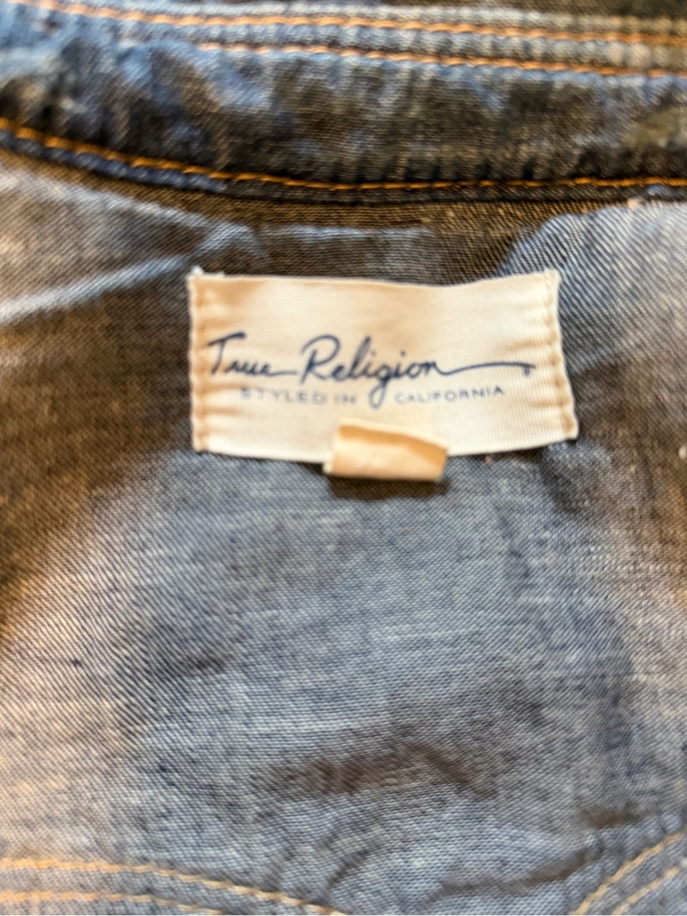 True Religion Rare Distressed Denim Georgia Baja Western Aztec Shirt Size Small - Picture 5 of 7